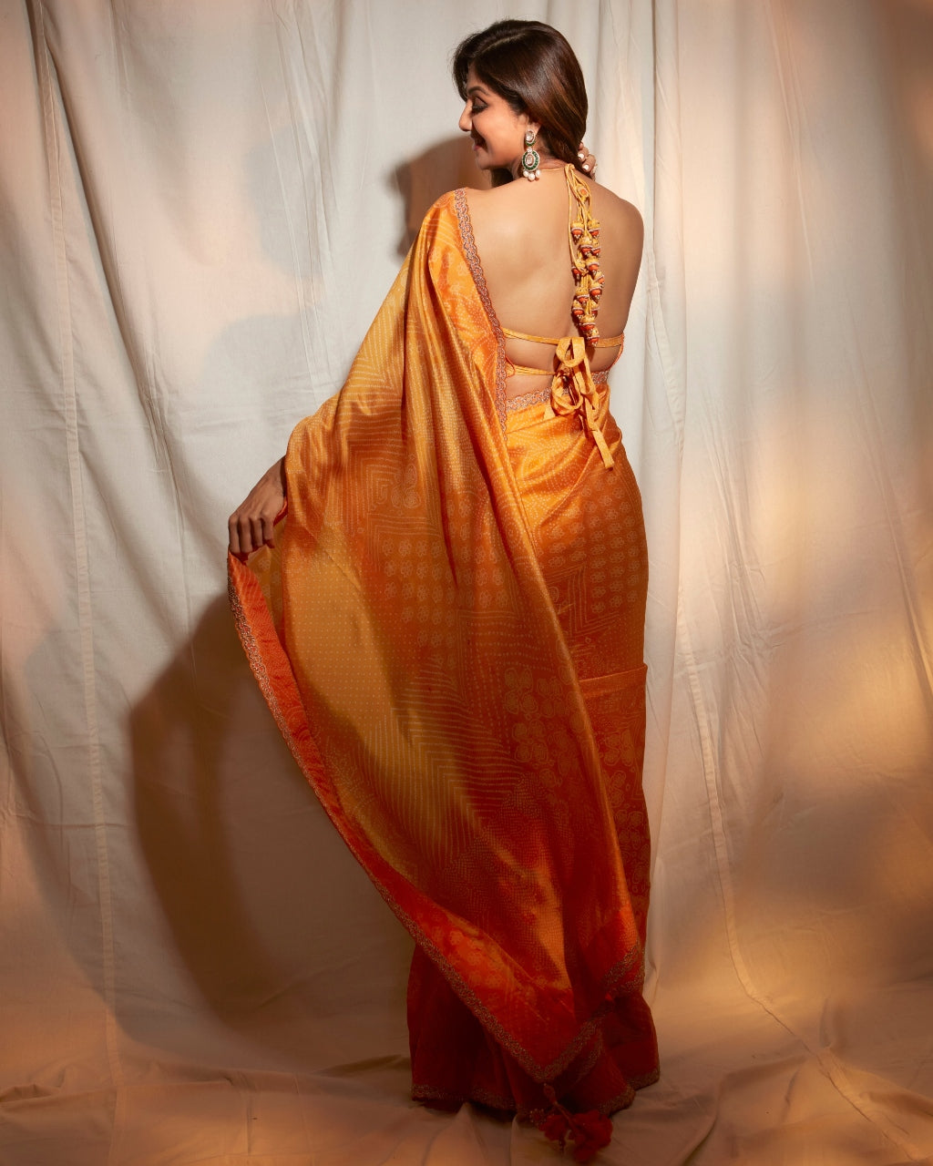 Golden Yellow Silk Bandhani Saree with Gota Embroidery & unstitched blouse  pc. FSSRNEW4